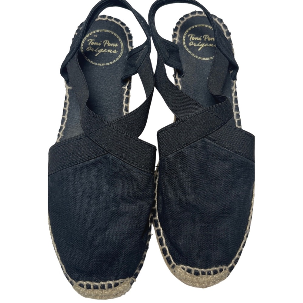 Boho Espadrille Sandals Black Canvas Toni Pons Origens Spain Size 37